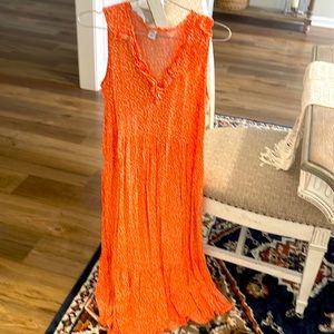 Orange printed mid length dress